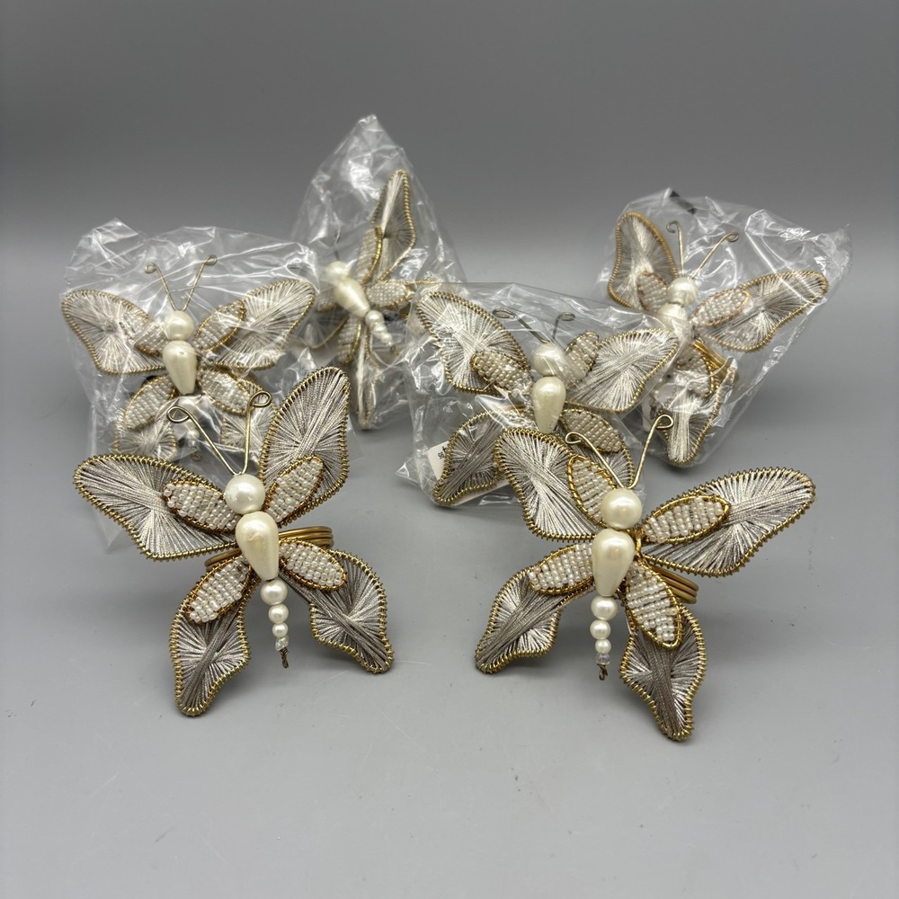 Pier 1 Imports Jeweled Butterfly Napkin Rings - Gold & Silver Accents Set of 6